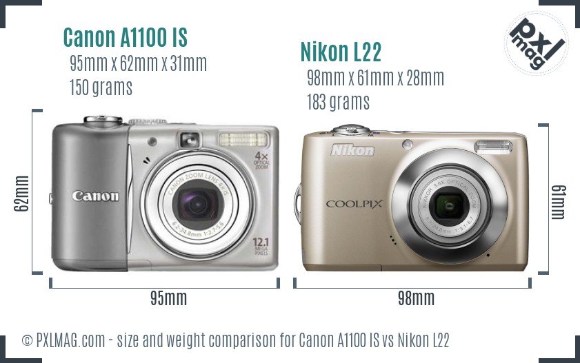 Canon A1100 IS vs Nikon L22 size comparison