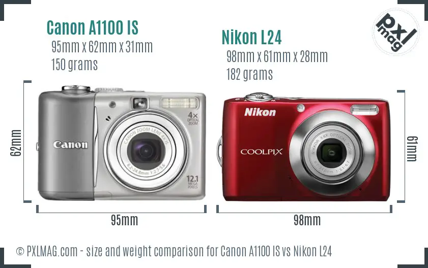 Canon A1100 IS vs Nikon L24 size comparison Canon A1100 IS vs Nikon L24 size comparison