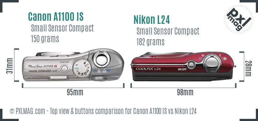 Canon A1100 IS vs Nikon L24 top view buttons comparison Canon A1100 IS vs Nikon L24 top view buttons comparison