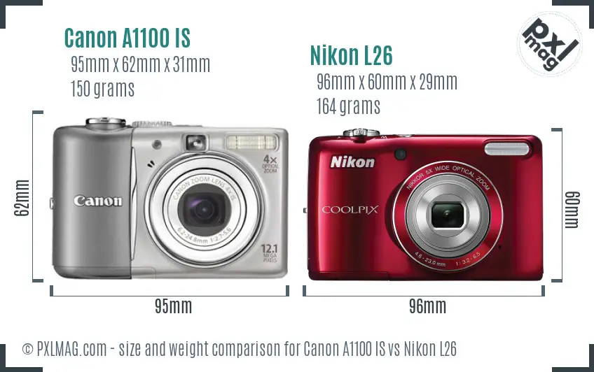 Canon A1100 IS vs Nikon L26 size comparison