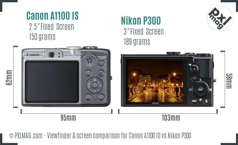 Canon A1100 IS vs Nikon P300 Screen and Viewfinder comparison Canon A1100 IS vs Nikon P300 Screen and Viewfinder comparison