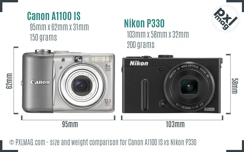 Canon A1100 IS vs Nikon P330 size comparison