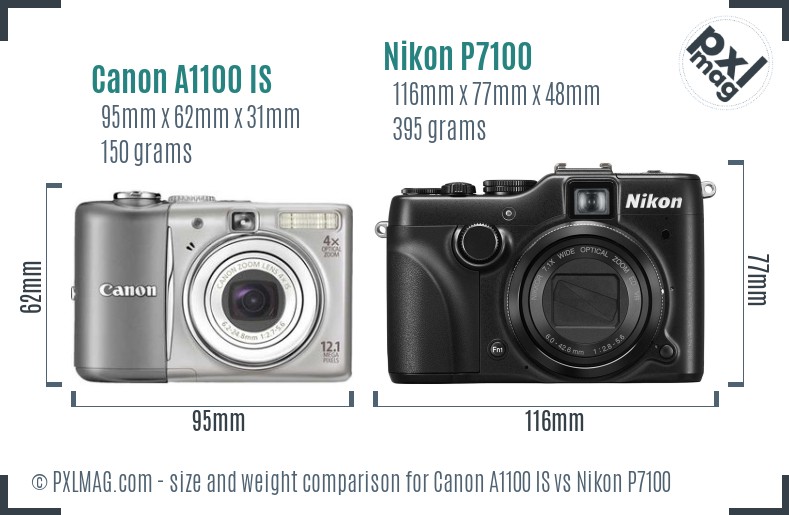 Canon A1100 IS vs Nikon P7100 size comparison Canon A1100 IS vs Nikon P7100 size comparison