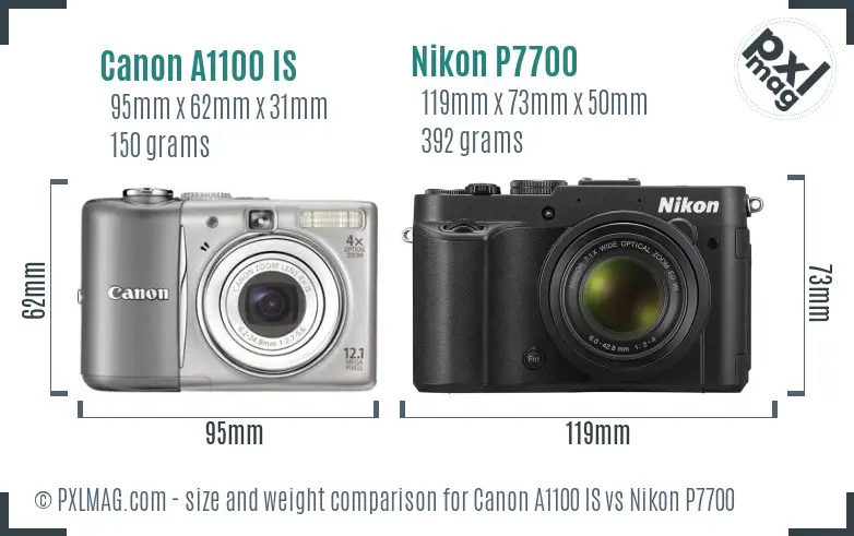 Canon A1100 IS vs Nikon P7700 size comparison