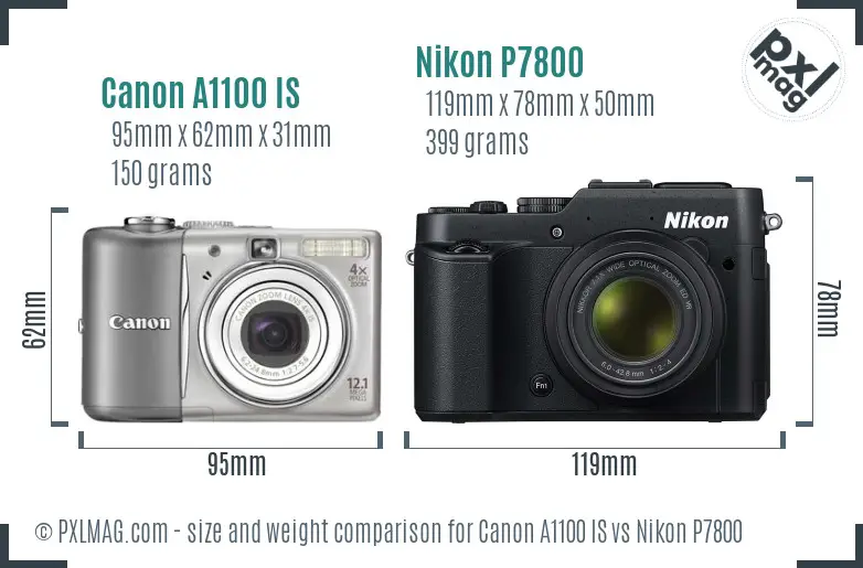 Canon A1100 IS vs Nikon P7800 size comparison