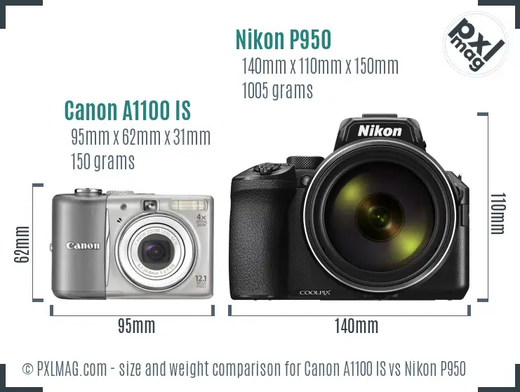 Canon A1100 IS vs Nikon P950 size comparison Canon A1100 IS vs Nikon P950 size comparison