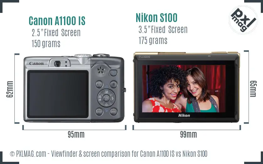 Canon A1100 IS vs Nikon S100 Screen and Viewfinder comparison Canon A1100 IS vs Nikon S100 Screen and Viewfinder comparison
