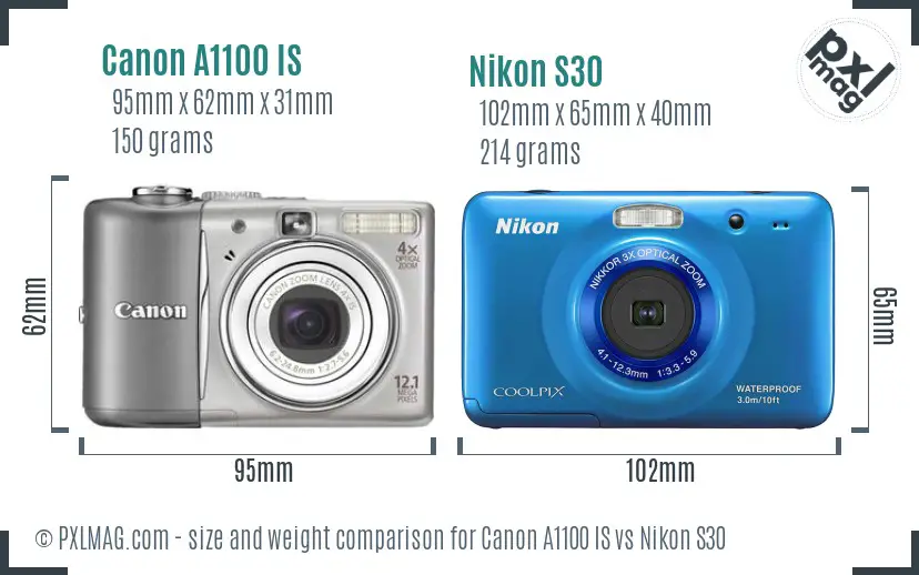 Canon A1100 IS vs Nikon S30 size comparison Canon A1100 IS vs Nikon S30 size comparison