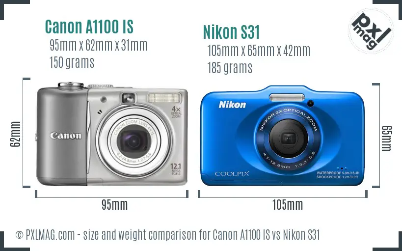 Canon A1100 IS vs Nikon S31 size comparison