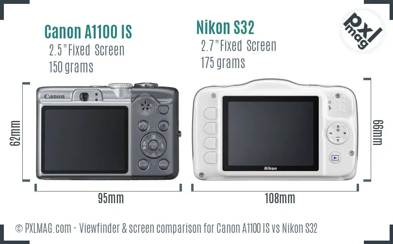 Canon A1100 IS vs Nikon S32 Screen and Viewfinder comparison