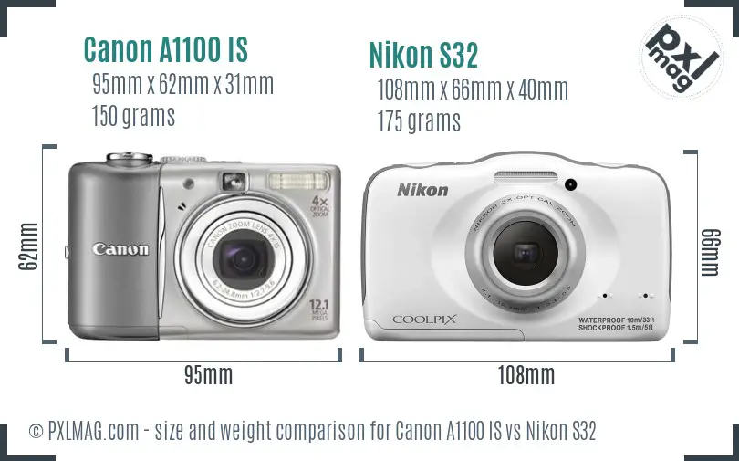 Canon A1100 IS vs Nikon S32 size comparison