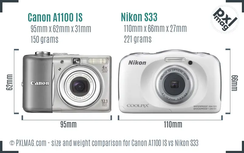Canon A1100 IS vs Nikon S33 size comparison Canon A1100 IS vs Nikon S33 size comparison