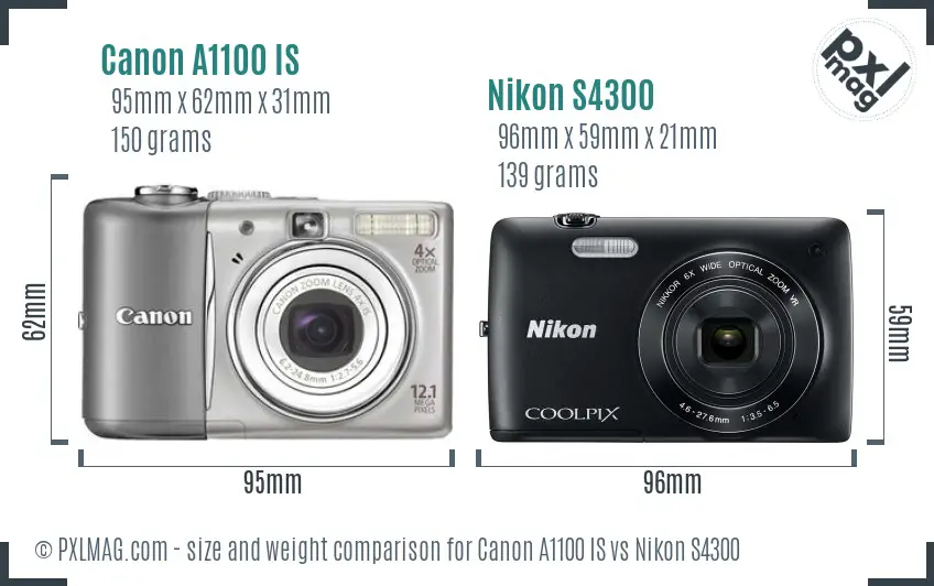 Canon A1100 IS vs Nikon S4300 size comparison