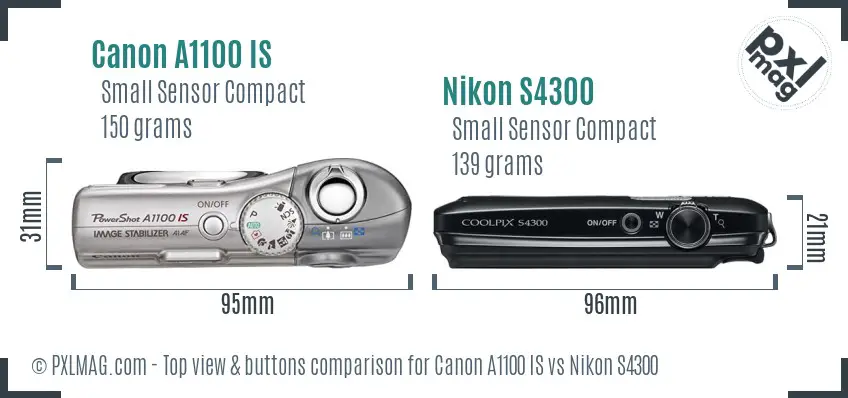 Canon A1100 IS vs Nikon S4300 top view buttons comparison