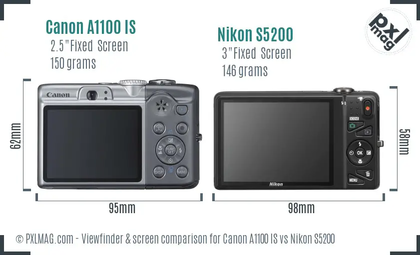 Canon A1100 IS vs Nikon S5200 Screen and Viewfinder comparison