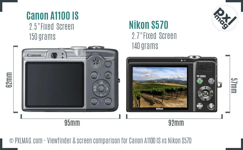 Canon A1100 IS vs Nikon S570 Screen and Viewfinder comparison