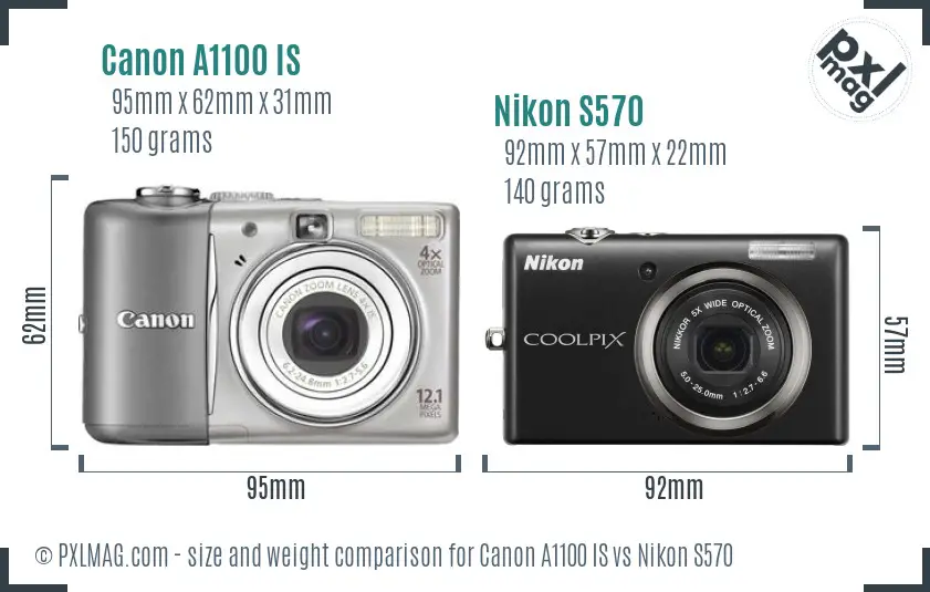 Canon A1100 IS vs Nikon S570 size comparison