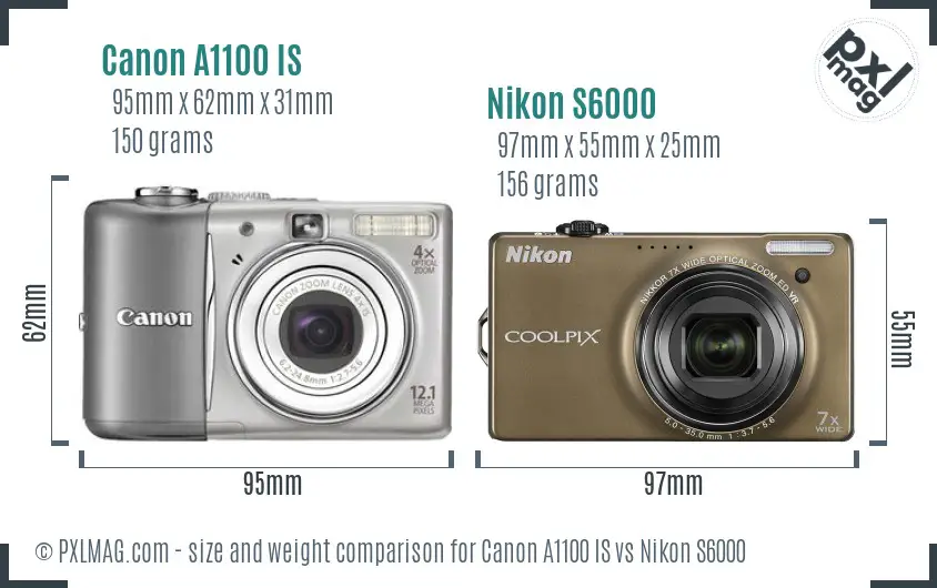 Canon A1100 IS vs Nikon S6000 size comparison