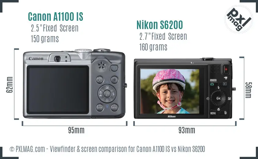 Canon A1100 IS vs Nikon S6200 Screen and Viewfinder comparison