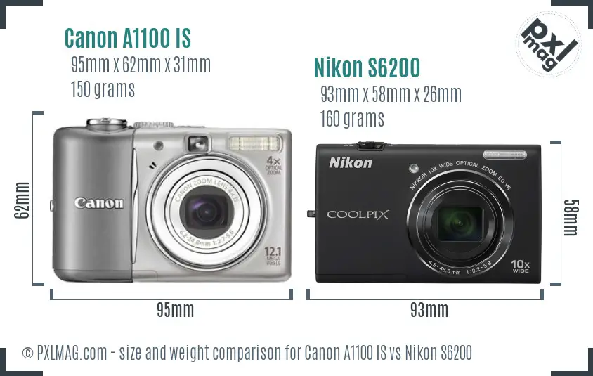 Canon A1100 IS vs Nikon S6200 size comparison