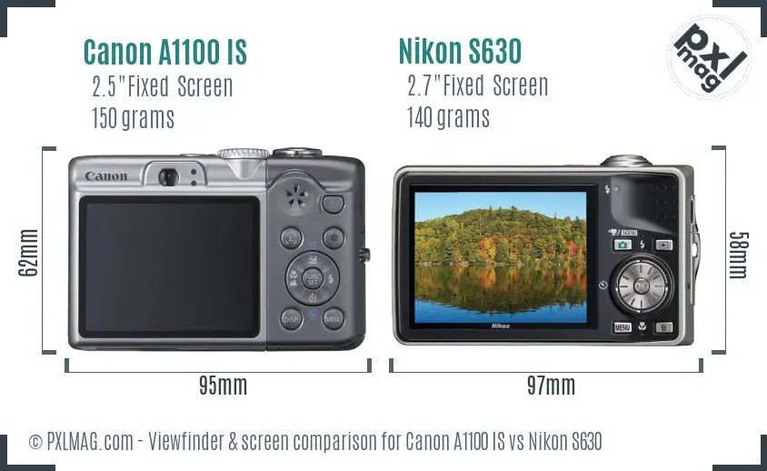 Canon A1100 IS vs Nikon S630 Screen and Viewfinder comparison