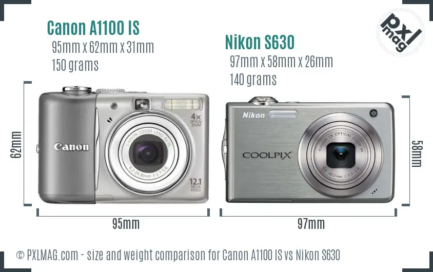 Canon A1100 IS vs Nikon S630 size comparison