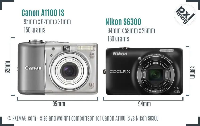 Canon A1100 IS vs Nikon S6300 size comparison