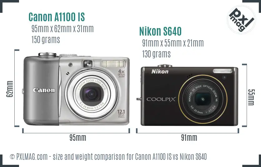 Canon A1100 IS vs Nikon S640 size comparison