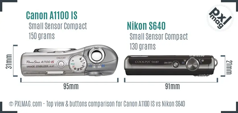 Canon A1100 IS vs Nikon S640 top view buttons comparison