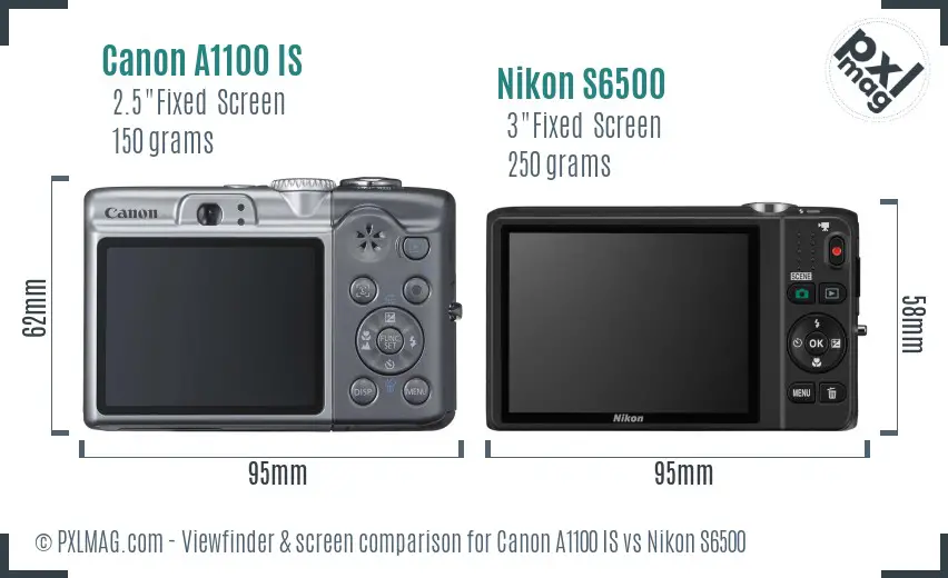 Canon A1100 IS vs Nikon S6500 Screen and Viewfinder comparison