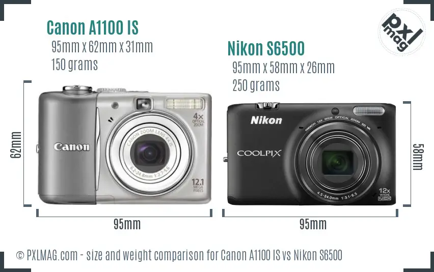 Canon A1100 IS vs Nikon S6500 size comparison