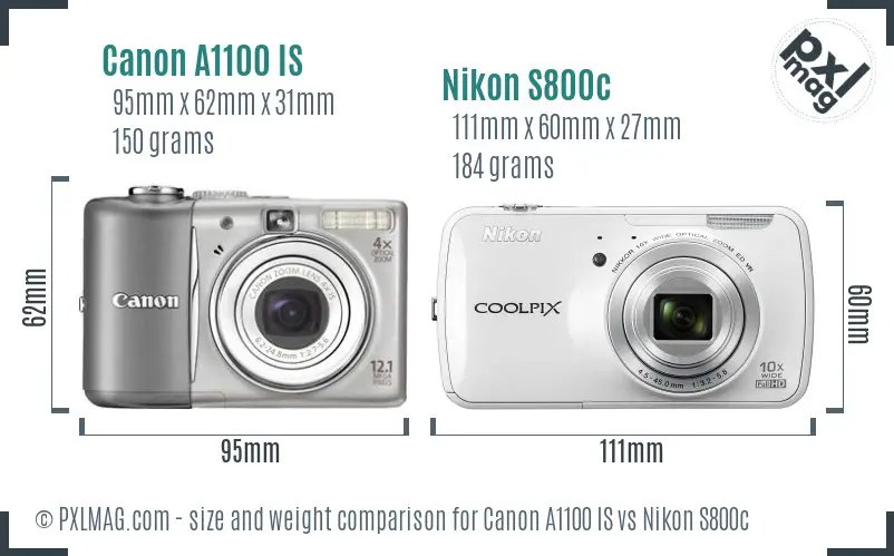 Canon A1100 IS vs Nikon S800c size comparison