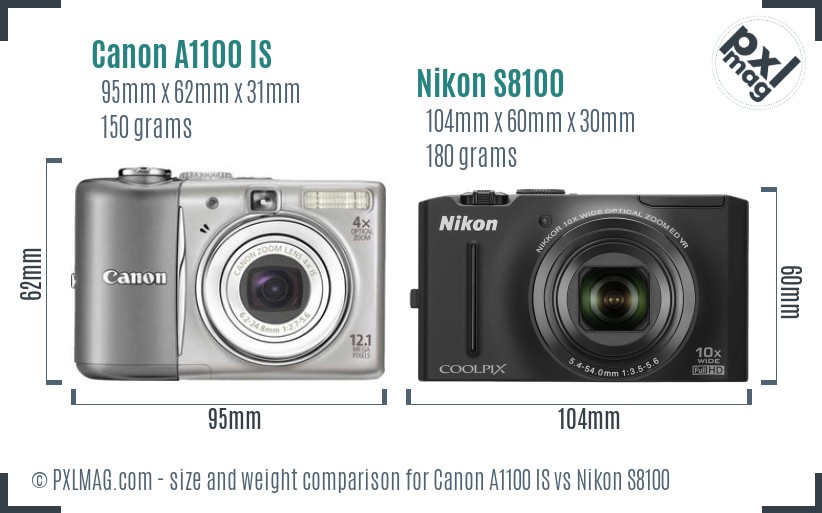 Canon A1100 IS vs Nikon S8100 size comparison