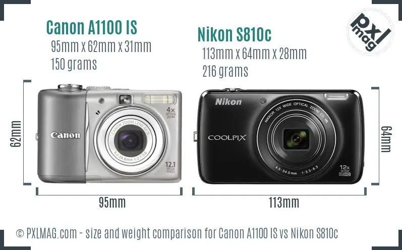 Canon A1100 IS vs Nikon S810c size comparison