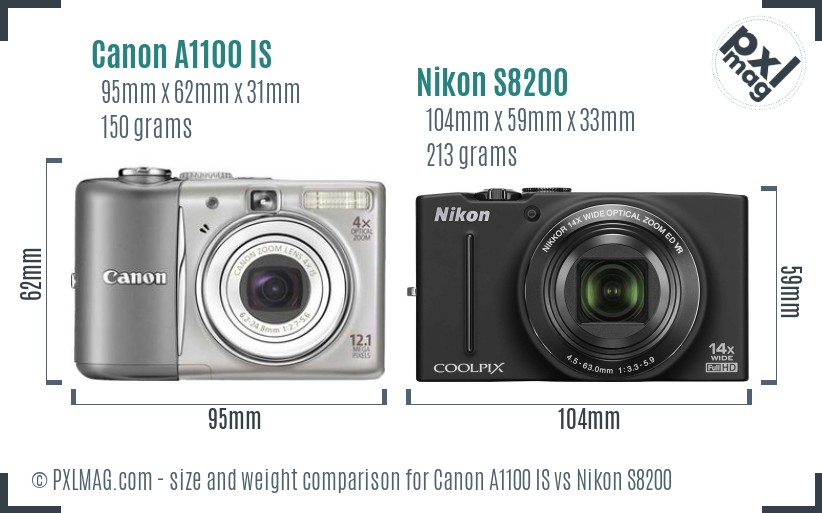 Canon A1100 IS vs Nikon S8200 size comparison