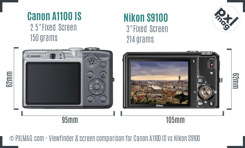 Canon A1100 IS vs Nikon S9100 Screen and Viewfinder comparison
