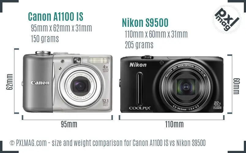 Canon A1100 IS vs Nikon S9500 size comparison