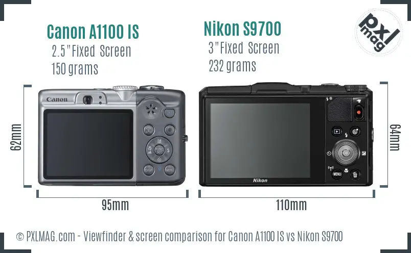Canon A1100 IS vs Nikon S9700 Screen and Viewfinder comparison
