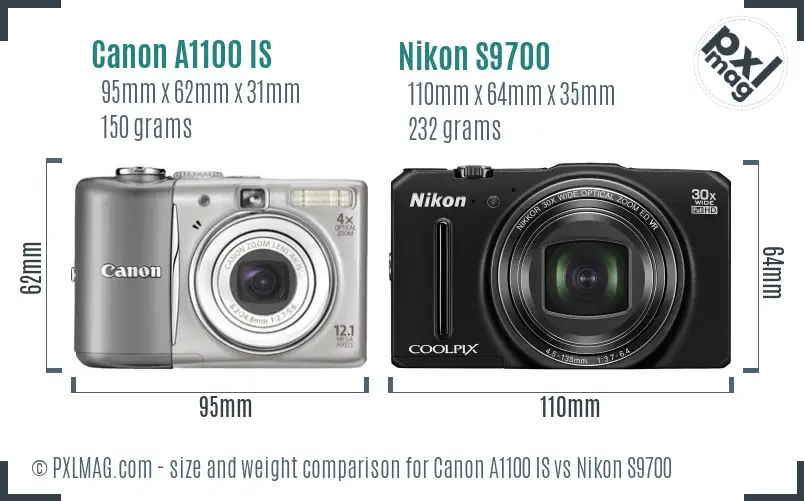 Canon A1100 IS vs Nikon S9700 size comparison