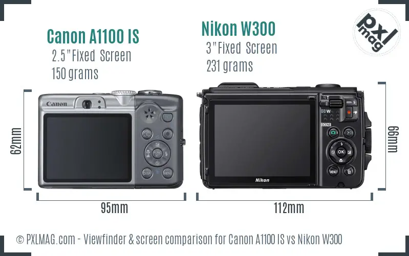 Canon A1100 IS vs Nikon W300 Screen and Viewfinder comparison