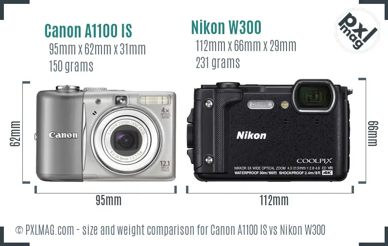 Canon A1100 IS vs Nikon W300 size comparison