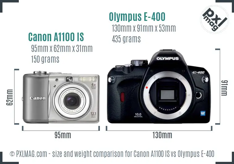 Canon A1100 IS vs Olympus E-400 size comparison