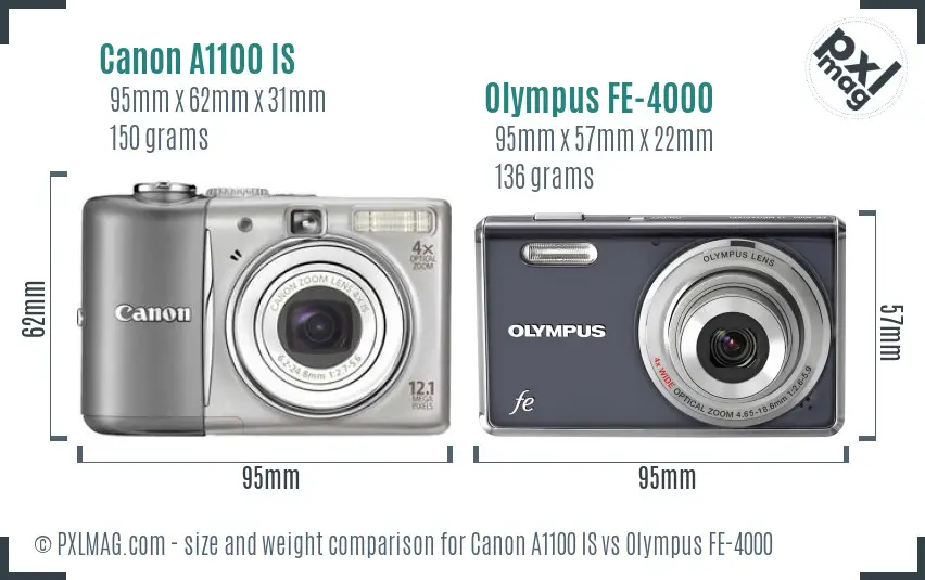 Canon A1100 IS vs Olympus FE-4000 size comparison Canon A1100 IS vs Olympus FE-4000 size comparison