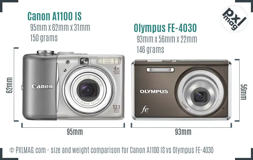 Canon A1100 IS vs Olympus FE-4030 size comparison