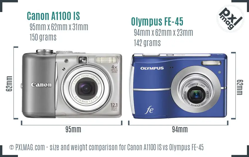 Canon A1100 IS vs Olympus FE-45 size comparison