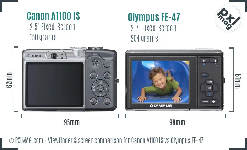 Canon A1100 IS vs Olympus FE-47 Screen and Viewfinder comparison