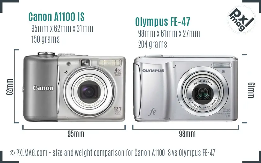 Canon A1100 IS vs Olympus FE-47 size comparison