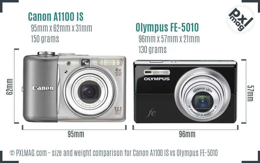 Canon A1100 IS vs Olympus FE-5010 size comparison