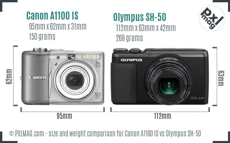 Canon A1100 IS vs Olympus SH-50 size comparison