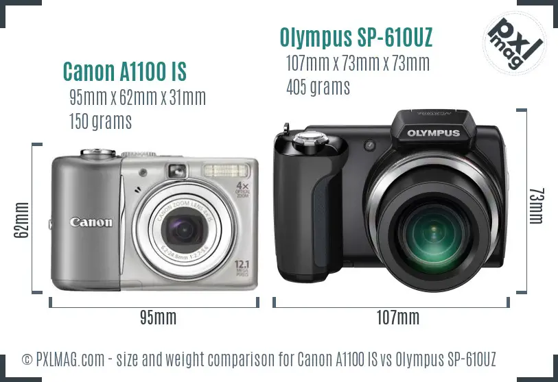 Canon A1100 IS vs Olympus SP-610UZ size comparison Canon A1100 IS vs Olympus SP-610UZ size comparison